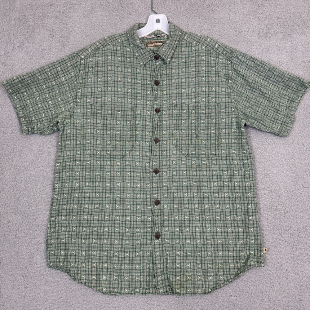 Royal Robbins Mens Large Green Plaid Cotton Short Sleeve Button Up Shirt 5935